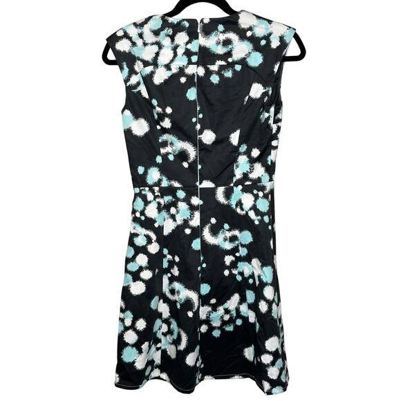 French Connection Black Fit & Flare Dress Green White Abstract Dot Party 4 - Picture 2 of 7